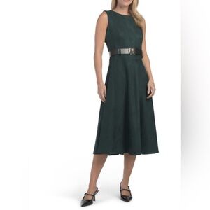 Calvin Klein Forest Green Belted Midi Dress